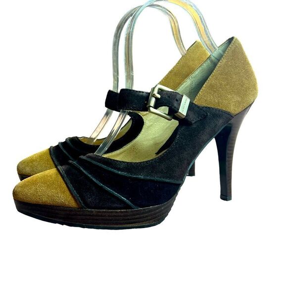 Michael Kors Suede Camel/Brown Buckled Heels - Picture 1 of 12